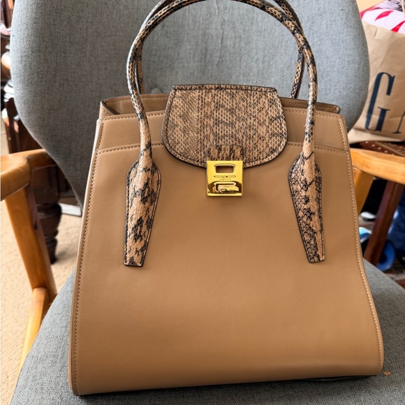 Michael Kors Collection Tan and Brown Shoulder Bag
